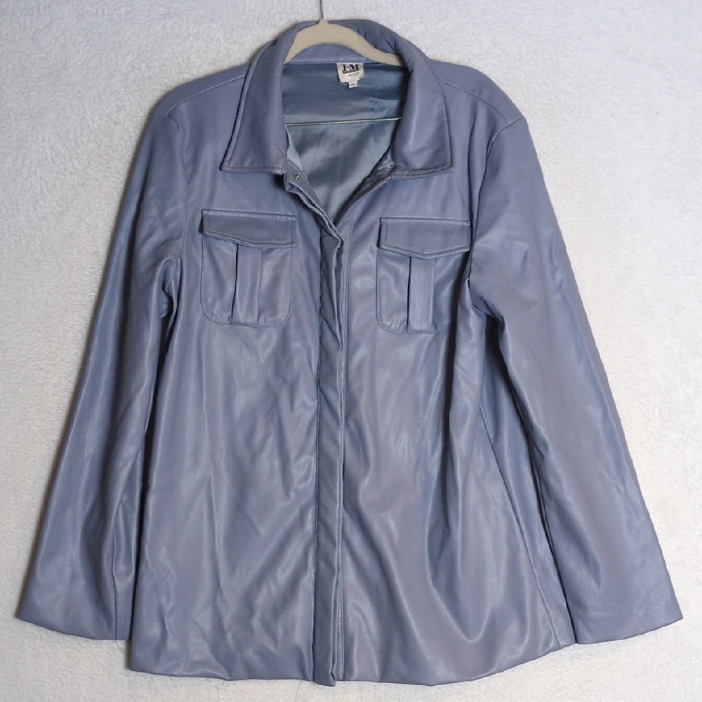 Hilary Macmillan Vintage‎ Women's Faux Leather Dusty Blue Jacket Size S